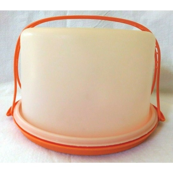 Vintage Tupperware Cake Taker With Handle 684-7 Orange 10” Round - Picture 2 of 7